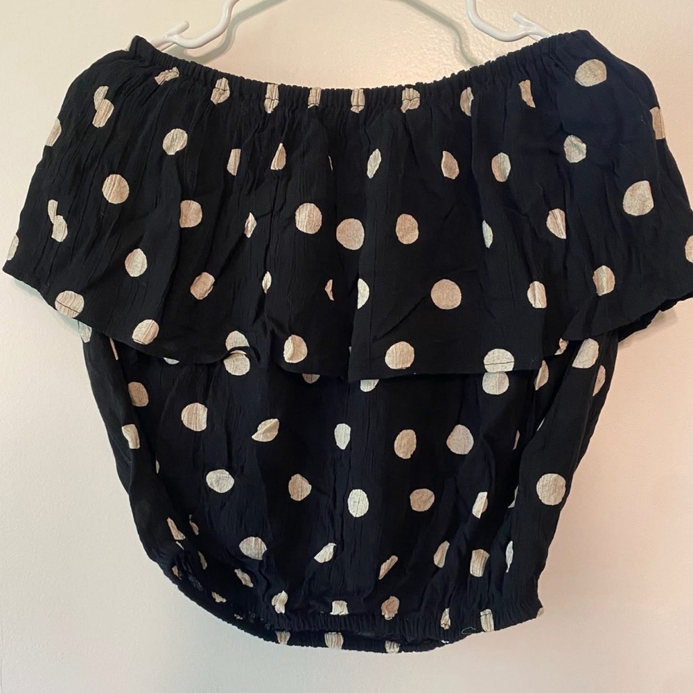 Billabong Black and White Polka Dot Off-Shoulder Blouse